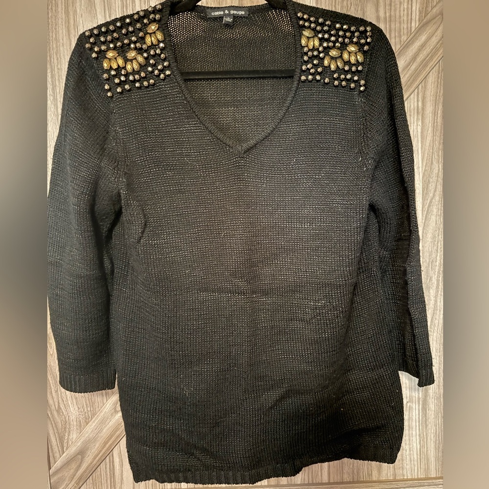 Black Sweater with Gold Embellishments
